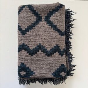 Aritzia Wilfred Reversible Wool Mosaic Blanket Scarf Fringe Trim Warm One Size